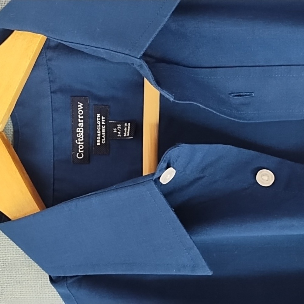 Men's Croft & Barrow Marine Blue Broadcloth Dress Shirt 16- 34/35